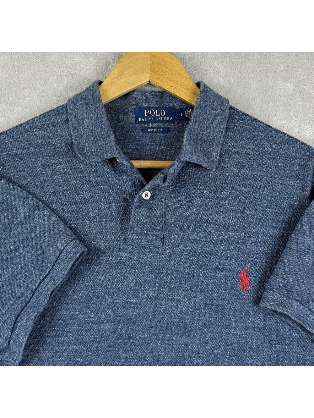 Polo Ralph Lauren Custom Fit Polo Shirt Blue Heather Pony Men L Preppy Classic